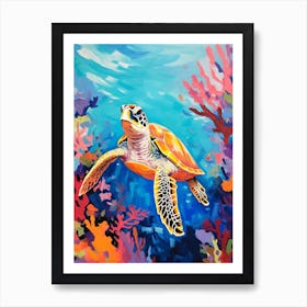 Brushstroke Sea Turtle With Coral 6 Art Print