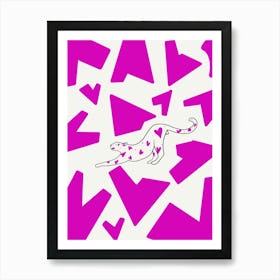 Leopard Love Pink. Leopard pink hearts. Leopard line illustration Art Print