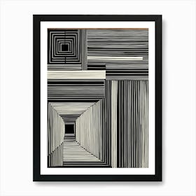 Retro Inspired Linocut Abstract Shapes Black And White Colors art, 208 Art Print