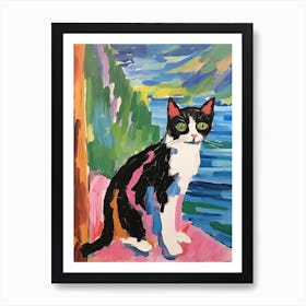 Painting Of A Cat In Lake Como Italy 1 Art Print