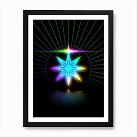 Neon Geometric Glyph in Candy Blue and Pink with Rainbow Sparkle on Black n.0421 Art Print