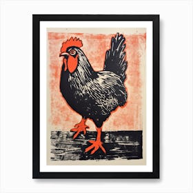 Chicken, Woodblock Animal  Drawing 2 Art Print