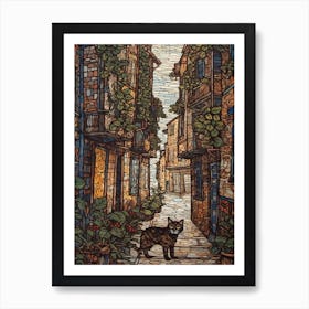 Painting Of Venice With A Cat In The Style Of William Morris 3 Art Print