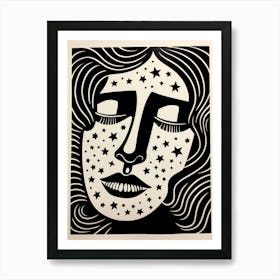 Star Zodiac Linocut Inspired Face Art Print