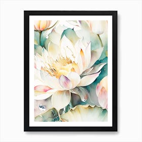 Lotus Flower Repeat Pattern Storybook Watercolour 2 Art Print