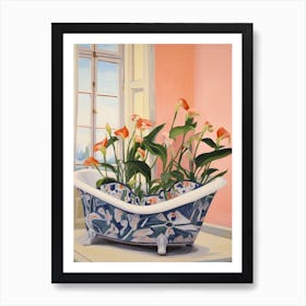 A Bathtube Full Of Calla Lily In A Bathroom 2 Art Print