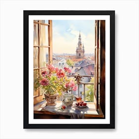 Window View Of Bratislava Slovakia In Autumn Fall, Watercolour 3 Art Print