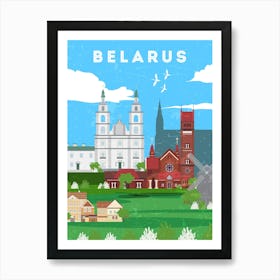 Minsk, Belarus — Retro travel minimalist poster 2 Art Print