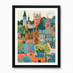The Cloisters New York Colourful Silkscreen Illustration 1 Art Print