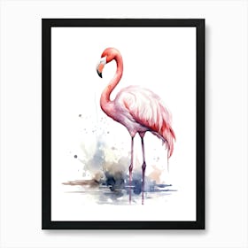 Pink Flamingo Watercolour In Autumn Colours 2 Art Print