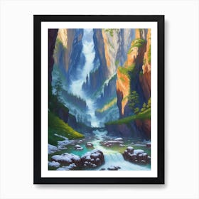 Flowing Valley With Melting Snowwater And Vibrant Rock Facades Art Print