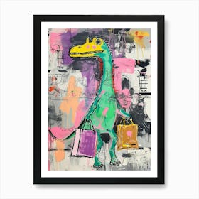 Dinosaur Shopping Pink Purple Graffiti Style 2 Art Print