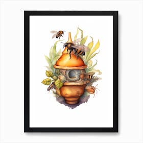 Honey Pot Ant Bee Beehive Watercolour Illustration 3 Art Print