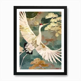 White Cranes Painting Gold Blue Effect Collage 1 Art Print