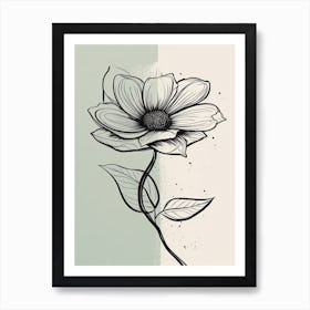 Line Art Sunflower Flowers Illustration Neutral 1 Art Print
