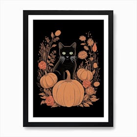 Cat With Pumpkins 6 Art Print