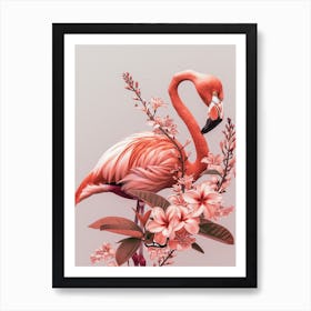 Lesser Flamingo And Plumeria Minimalist Illustration 2 Art Print