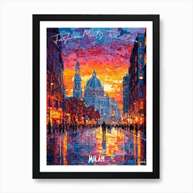 Milan City Skyline, abstract cubism vibrant Poster Art Print