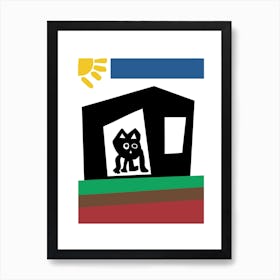 Kids Art House With Cat Art Print