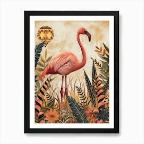 Greater Flamingo And Heliconia Boho Print 1 Art Print