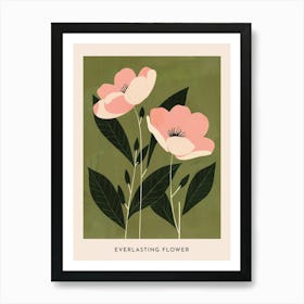 Pink & Green Everlasting Flower 1 Flower Poster Art Print