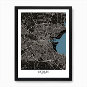 Dublin Black Blue Map Art Print