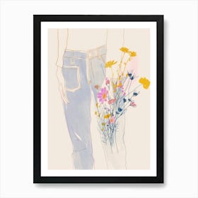 Flowers And Blue Jeans Line Art 7 Art Print
