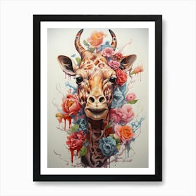 Giraffe With Flowers 1 Art Print