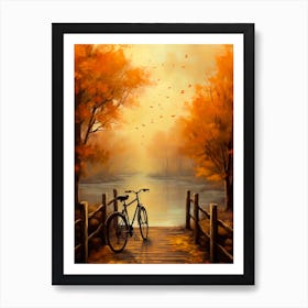 Autumn Bike On A Bridge Art Print