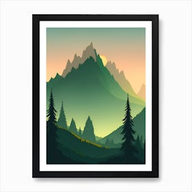 Misty Mountains Vertical Background In Green Tone 33 Art Print