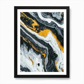 Abstract Black And Yellow Marble Art Print