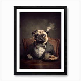 Mr. Pug | Smoking A Cigar| Vintage Style Dog Portrait| Wall Art 1 Art Print