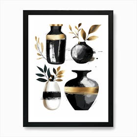 Black And Gold Vases Art Print