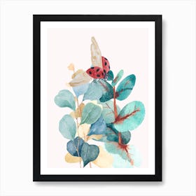 Ladybug On Eucalyptus Art Print