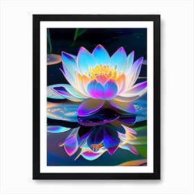 Blooming Lotus Flower In Pond Holographic 5 Art Print