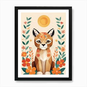 Floral Cute Baby Puma Nursery Illustration (42) Art Print