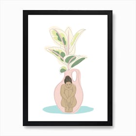 Vase With Rubber Plant Art Print