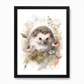 Floral Baby Hedgehog Watercolour 3 Art Print