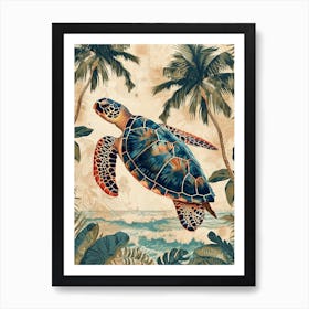 Sea Turtle & Palm Tree Silk Screen Inspired 1 Art Print