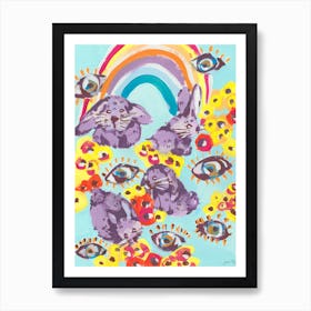 Violet Bunnies Having Fun Art Print