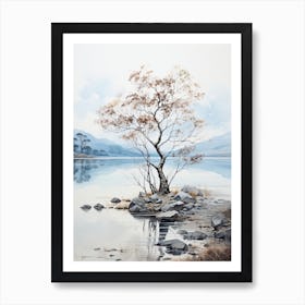 Lake Toya In Hokkaido, Japanese Brush Painting, Ukiyo E, Minimal 1 Art Print