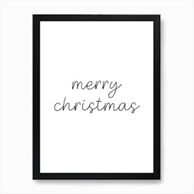 Merry Christmas Black and White Cursive Art Print