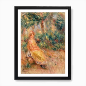 Woman In Pink And Yellow In A Landscape, Pierre Auguste Renoir Art Print