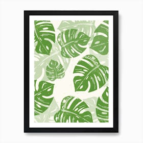 Linocut Monstera - verti in Art Print