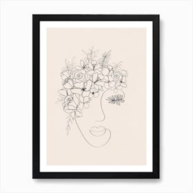 Flower Face Line Drawing Art Print