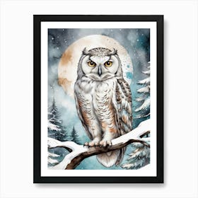 Owl In The Snow Art Print