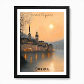 World'S Elegance Stockholm, minimalist soft tones palette, watercolor poster Art Print