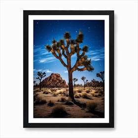  Photograph Of A Joshua Trees At Night  In A Sandy Desert 2 Art Print