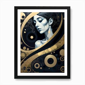 Porcelain Face Broken Dreams In Gold And Black Art Print