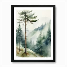 Appalachian Mountains of Misty Pines Watercolor Print of Evergreen Forest..147 Art Print